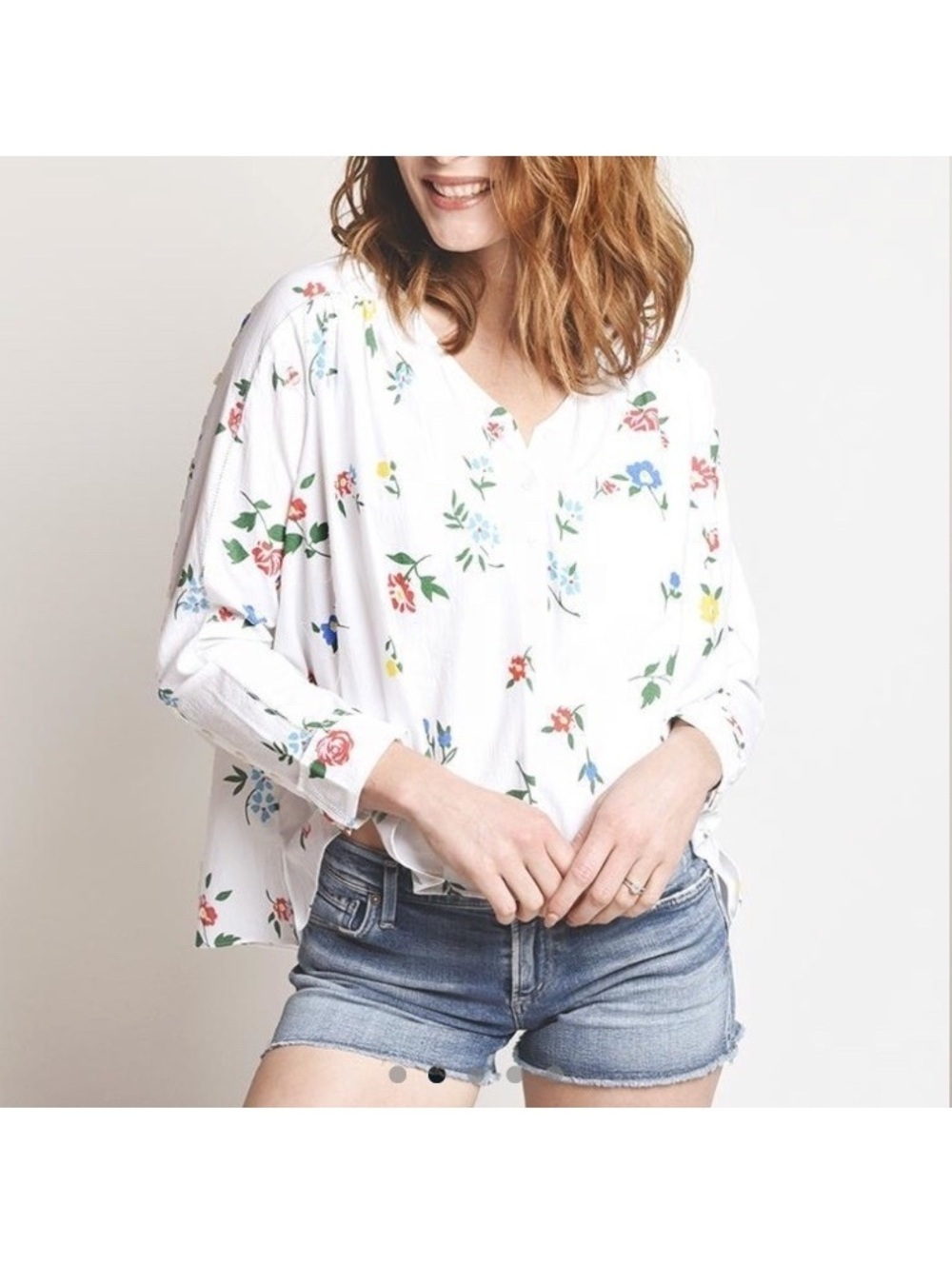 The GREAT. The Boutonniere Top Blouse White Floral Women’s size 0 XS
